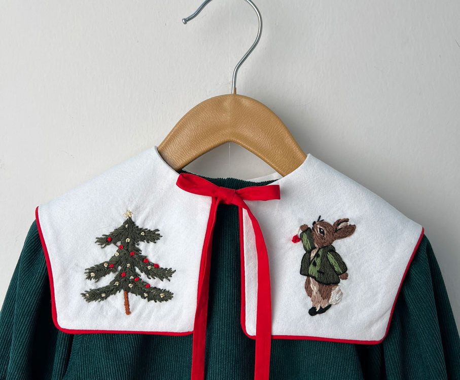 یقه با گلدوزی خرگوش و کاج